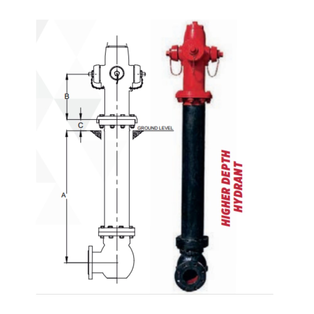 SFFECO Higher Depth Fire Hydrant - DN100 Flange (4")