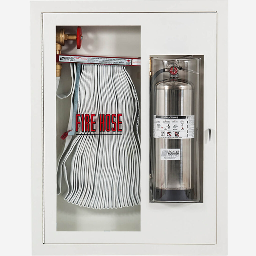 POTTER FRC1602 Recessed Fire Hose Rack & Extinguisher Cabinet - Bubble door