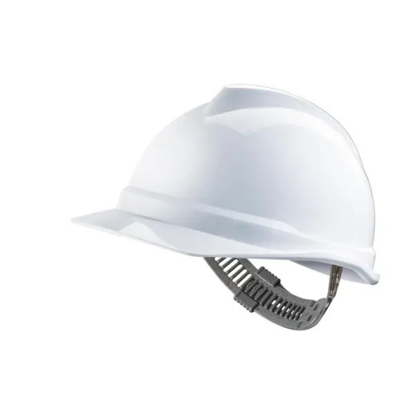 MSA Safety Helmet, V-Gard® Polyethylene Cap Style Hard Hat With 4 Point Ratchet/STAZ-ON Suspension, White